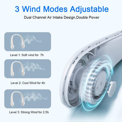 Portable Neck Fan 1200mAh Rechargeable Air Cooler 3 Speed